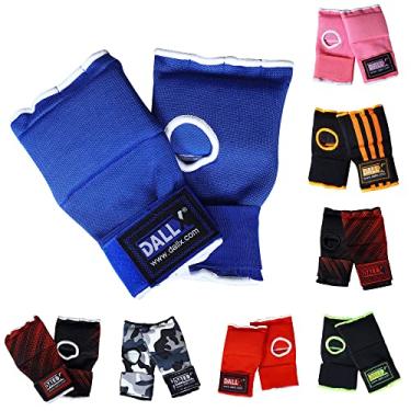 Imagem de DALLX Luvas internas de gel de boxe com envoltório de pulso elástico longo para puncionamento boxe MMA, bandagens, protetor de junta de punho para homens e mulheres – par (azul, grande - GG)