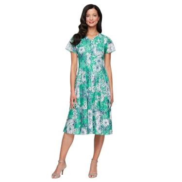 Imagem de S.L. Fashions Vestido feminino curto estampado floral elegante renda para convidada de casamento, primavera/verão, Verde multi, 40