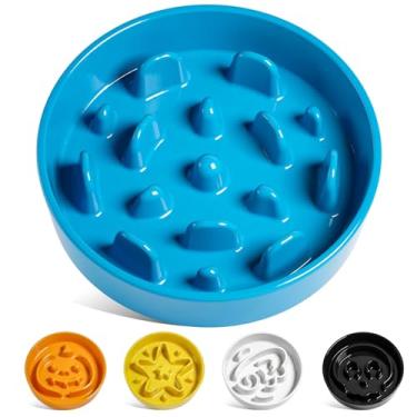 Imagem de LE TAUCI Tigelas para cães de cerâmica alimentadora lenta, tigela de alimentação lenta de 1,5 xícara para raças pequenas e médias, tigela de comida de cachorro para comer rápido, azul vórtice