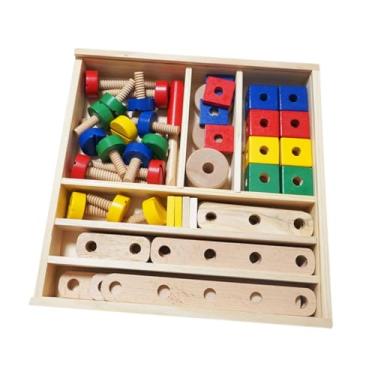 Imagem de YIJU Kits de construção de brinquedos de porcas e parafusos de madeira, quebra-cabeças de porcas Montessori, kits de ferramentas de construção de blocos
