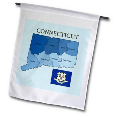 Imagem de 3dRose fl_173431_2" Bandeira e mapa do estado de Connecticut com condados rotulados bandeira de jardim, 45,74 cm x 68,88 cm