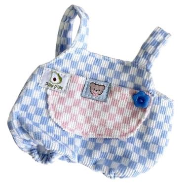 Imagem de Dynwave Macacão de boneca de pelúcia, calças de suspensório de boneca de pelúcia, para decoração de presente de aniversário infantil, roupas de boneca da moda, Rosa