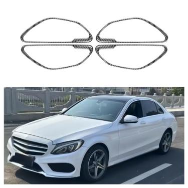 Imagem de IKUESM compatível com Mercedes Benz C GLC Classe W205 X253 2015-2022 Fibra de carbono interior maçaneta da porta moldura decoração capa guarnição adesivo acessórios para carro