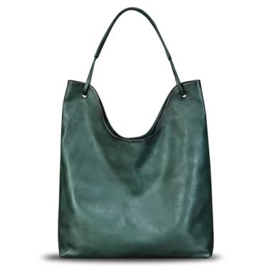 Imagem de Bolsa de couro genuíno grande para mulheres, Hobo, bolsa de ombro de couro vintage, bolsas para notebook, Cinza, Large