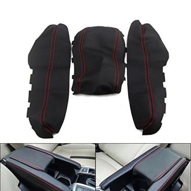 Imagem de Autogood Capa de apoio de braço para console central para console de carro protetor de braço protetor de console central para Honda Civic 2016-2018 (preto com linha vermelha)