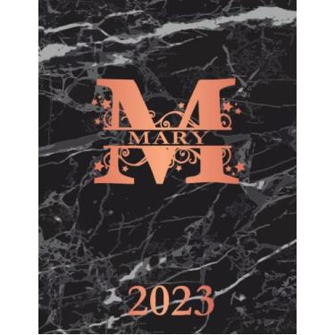 Imagem de Mary: 2023. Personalized Name Weekly Planner Diary 2023. Monogram Letter M Notebook Planner. Black Marble & Rose Gold Cover. Datebook Calendar Schedule