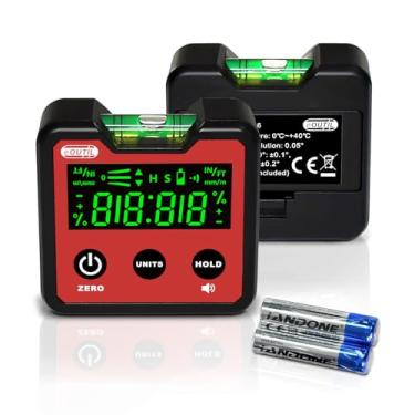 Imagem de eOUTIL Localizador de ângulo digital magnético e frasco de bolha de nível, inclinômetro de calibre de ângulo de 4 x 90°, mini transferidor de nível para marcenaria, carpintaria, edifício, serra de