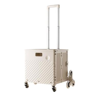 Imagem de carroça Carrinho de vagão de plástico com rodas dobrável utilitário vagão de mercearia jardim carrinho de mão portátil para compras transportando cargas pesadas dobrável