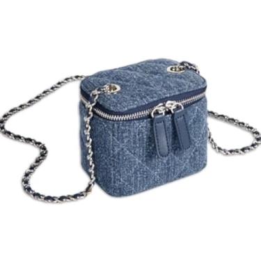Imagem de Mini bolsas transversais jeans para mulheres, pequena, vintage, quadrada, bolsa boho, bolsa transversal com corrente e zíper, Azul escuro