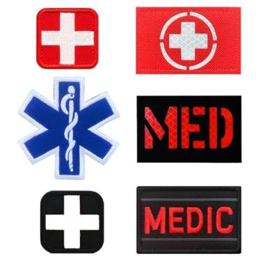 Imagem de 6 peças Medic Cross Medical Moral Patch, Kit de Primeiros Socorros para IFAK Tático, Remendos de Gancho e Loop Reflexivos Táticos EMT para Bolsa de Trauma de Placa IFAK, EMT, EMS, EDC