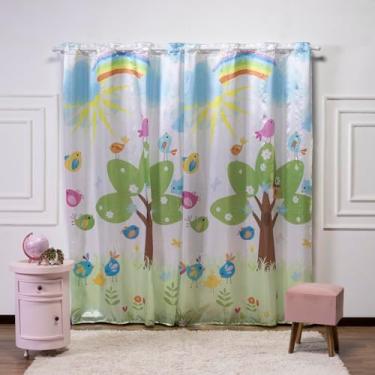 Imagem de Cortina Infantil 3,00x2,20 Estampada Tecido Cetim (Passarinhos)