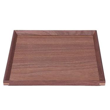 Imagem de Bandeja de Servir, Bandeja de café Com Bandeja de Servir de Madeira Quadrada de Estilo Clássico retrô, Bandeja de Servir Decorativa de Nogueira Preta, Bandeja de Mesa de café