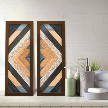 Imagem de Kit 2 Quadros Decorativos Lavabo Abstrato Madeira Geométrico - Deliqua