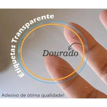 Imagem de 500 Etiquetas Redonda Bolinha Transparente Dourada Adesivo - Etiquetas