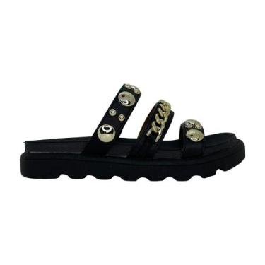 Imagem de Sandália Papete Com Strass Confortável - Vizzano, Preto, 37