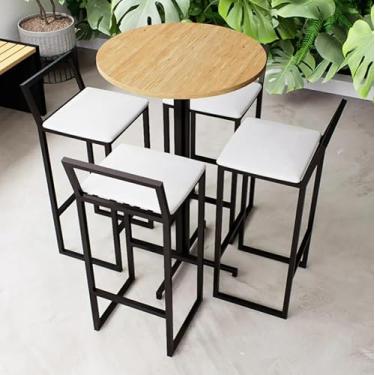 Imagem de Conjunto Mesa Alta Bar Bistrô Redonda Pinus 4 Banquetas Confort Estofado Industrial Black (Branco)