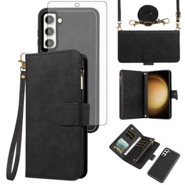 Imagem de Asuwish Capa de celular para Samsung Galaxy S23 Plus S23+ 5G carteira com zíper capa celular com protetor de tela transversal alça flip suporte para cartão S23plus 23S + S 23 23+ SM-S916U 16.8 cm