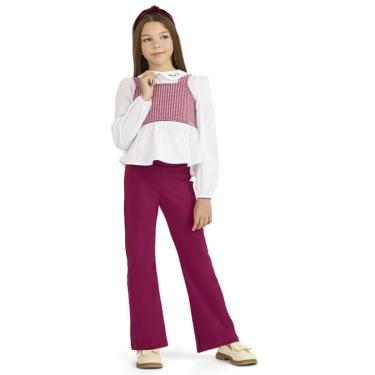 Imagem de Conjunto Infantil Inverno Menina Camisa Tricoline Sobreposição e Calça Flaire 3 peças - Angerô-Feminino