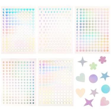Imagem de CRASPIRE 1486 peças de adesivos holográficos pequenos de plástico PET autoadesivo mini recompensa flor redonda coração decalques para scrapbooking capa de telefone álbum de fotos sala de aula
