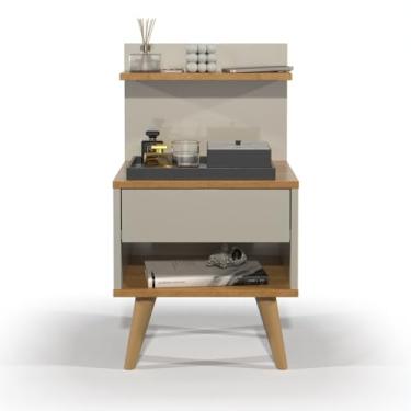 Imagem de Mesa de Cabeceira Quarto Mesinha Apoio Lateral Cama Box Casal Estilo Nicho Decoração Retrô Sleep 1 Gaveta Offwhite/Nature