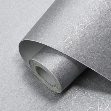 Imagem de Papel de parede de seda prata 43,9 cm x 406,4 cm papel de contato texturizado removível autoadesivo de vinil papel de parede decorativo para quarto e sala de estar