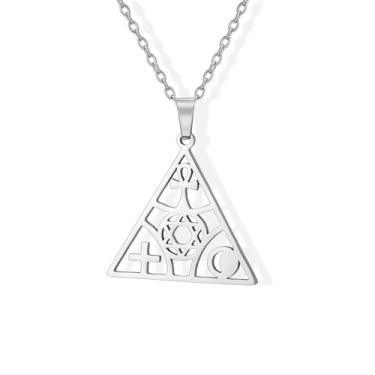 Imagem de Amaxer Colar feminino ajustável em forma de pirâmides egípcias, cruz de aço inoxidável, Ankh, estrela de Davi, lua, coleção de símbolos antigos, Medium, Aço inoxidável, Sem Pedra Preciosa