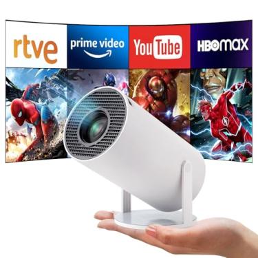 Imagem de Mini projetor, projetor portátil HY300, projetor 4K/200 ANSI com 2.4/5G WiFi e Bluetooth. Correção trapezoidal automática, tela de 40 "-130", giro de 180 °, Android 11.0 (Branco)