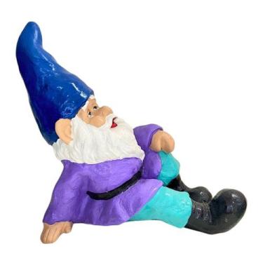 Imagem de Escultura De Jardim Gnomo Sentado Em Resina Anão - LZ Decorações, azul