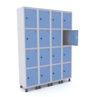 Imagem de Roupeiro de aço 4m 16 portas pitão pandin - cinza/azul dalí