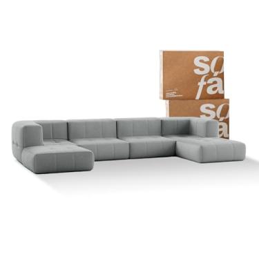 Imagem de Sofá 4 lugares Modular com 2 Apoios (Puff) - Sofá na Caixa em Boucle com 6 Módulos 3,44m (Cinza)