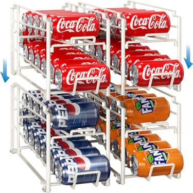 Imagem de Simple Houseware Organizador de latas de refrigerante empilhável para despensa/geladeira, pacote com 4, branco