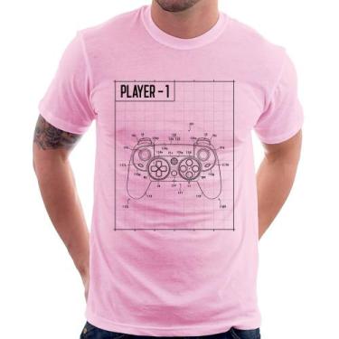 Imagem de Camiseta Player 1 Controle Joystick - Foca na Moda, Rosa bebê, GGG
