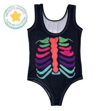 Imagem de Body Collant Infantil Preto Esqueleto colorido de Halloween - Dia das 