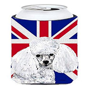 Imagem de Caroline's Treasures SC9886TBC Poodle de brinquedo branco com bandeira inglesa Jack bandeira britânica menino alto isolador de bebidas, menino alto, multicolorido