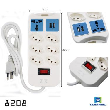 Imagem de Extensão Elétrica 7 Tomadas Régua Bivolt c/ 2 Usb Cabo 1,8m