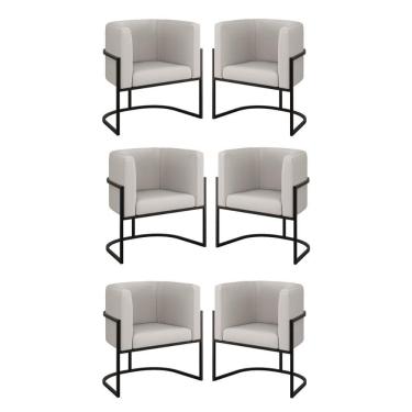 Imagem de Kit 06 Poltronas Lua Sala Decorativa Base Ferro Black Corino Cor: bege Bege