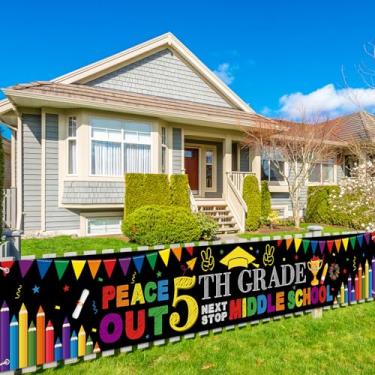 Imagem de Faixa de decoração de formatura da 5ª série, placa de graduação da quinta série para decoração de pós-graduação do ensino fundamental, faixa de festa de pós-graduação ao ar livre