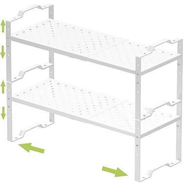 Imagem de Jojocross Prateleira expansível para organizador de armários, prateleira empilhável ajustável para temperos na cozinha e banheiro, organização de armário de bancada, armazenamento de despensa, (2