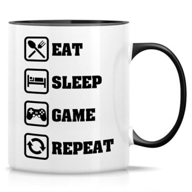 Imagem de Retreez Caneca engraçada - Eat Sleep Game Repeat Computer Video Games Gamer 325 ml Canecas de café de cerâmica - Presentes de aniversário engraçados, sarcásticos e inspiradores - Caneca branca com