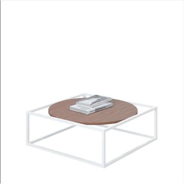 Imagem de Mesa De Centro Sala 84x84x35cm Aço Branco e Madeira Industrial Moon (Marrom)
