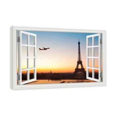 Imagem de Arte de parede em tela de janela aberta, impressão natural em tela, "Avião no céu 2.5 cm, decoração de parede de paisagem de janela, decoração de casa moderna. Moldura interna 30x45cm-11.8x17.7in