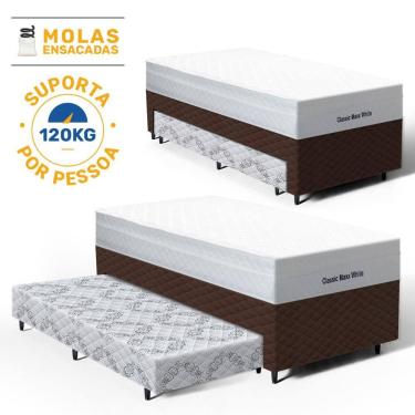 Imagem de Cama Box com Colchão de Molas Ensacadas Classic Maxx White + Auxiliar de Espuma Unique Solteiro 88cm