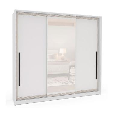 Imagem de Guarda-Roupa Casal com Espelho Valência 3 Portas 4 Gavetas Branco