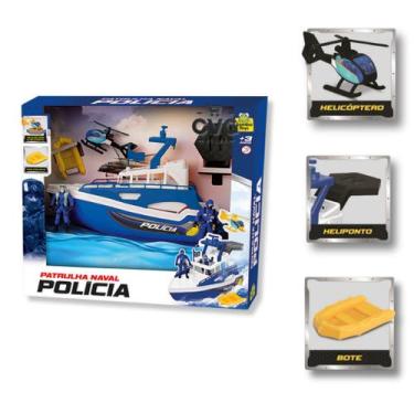 Imagem de Brinquedo Barco Patrulha Naval Policia com Helicóptero, 2 Soldados e A