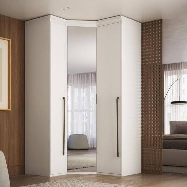 Imagem de Guarda-roupa de Canto Obliquo Espelho 3 Portas Mdf Lotus Branco