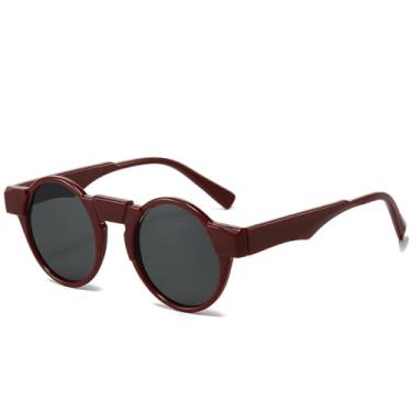 Imagem de JRLLFD Moda Pequeno Redondo Steampunk Óculos de Sol Feminino Retro Claro Oceano Lente Óculos de Sol Uv400 Luxo Masculino Punk (tamanho único/Vermelho Cinza)