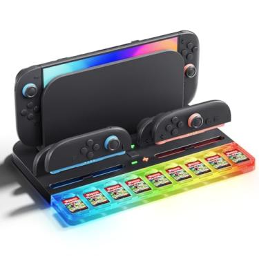 Imagem de Honghao Switch 2 Charging Dock, for Nintendo 2 2025 Joycons Accessories, RBG LED Lights Switch 2 Charging Stand,4 Joycon Controller Charger Station with 9 Games Cards Slot (Black)
