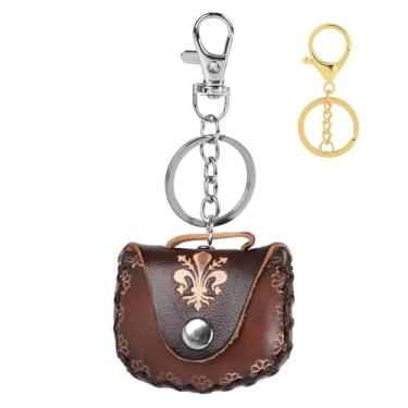 Imagem de Porta-chaves AirTag de couro vintage, capa de AirTag de couro genuíno com chaveiro de metal, capa AirTag feita à mão, Cor do café