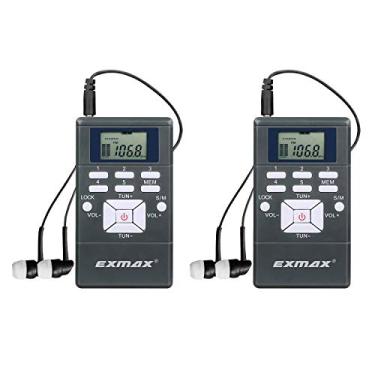 Imagem de EXMAX® EXG-108 Receptor digital de rádio estéreo DSP FM sem fio com mini relógio LCD para sistema de guia turístico, reunião de ensino, pacote com 2 (cinza)