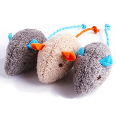 Imagem de Q.Y.HOME Brinquedo interativo para gatos em forma de rato de pelúcia - (pacote com 3)